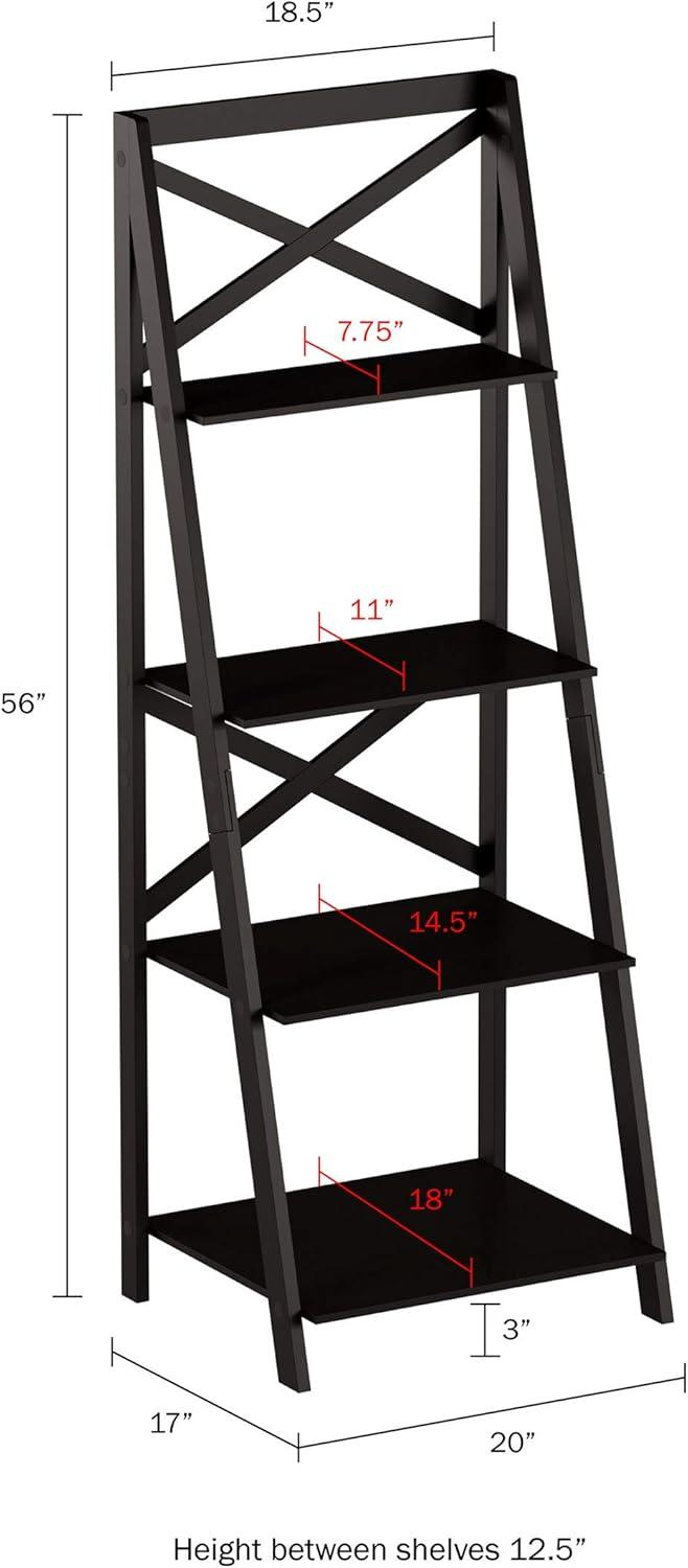 imageLavish Home 4Tier Ladder Bookshelf Set Set of 2 Free Standing Wooden Living Room Shelves Decorative Bookcases for Home and Office Black
