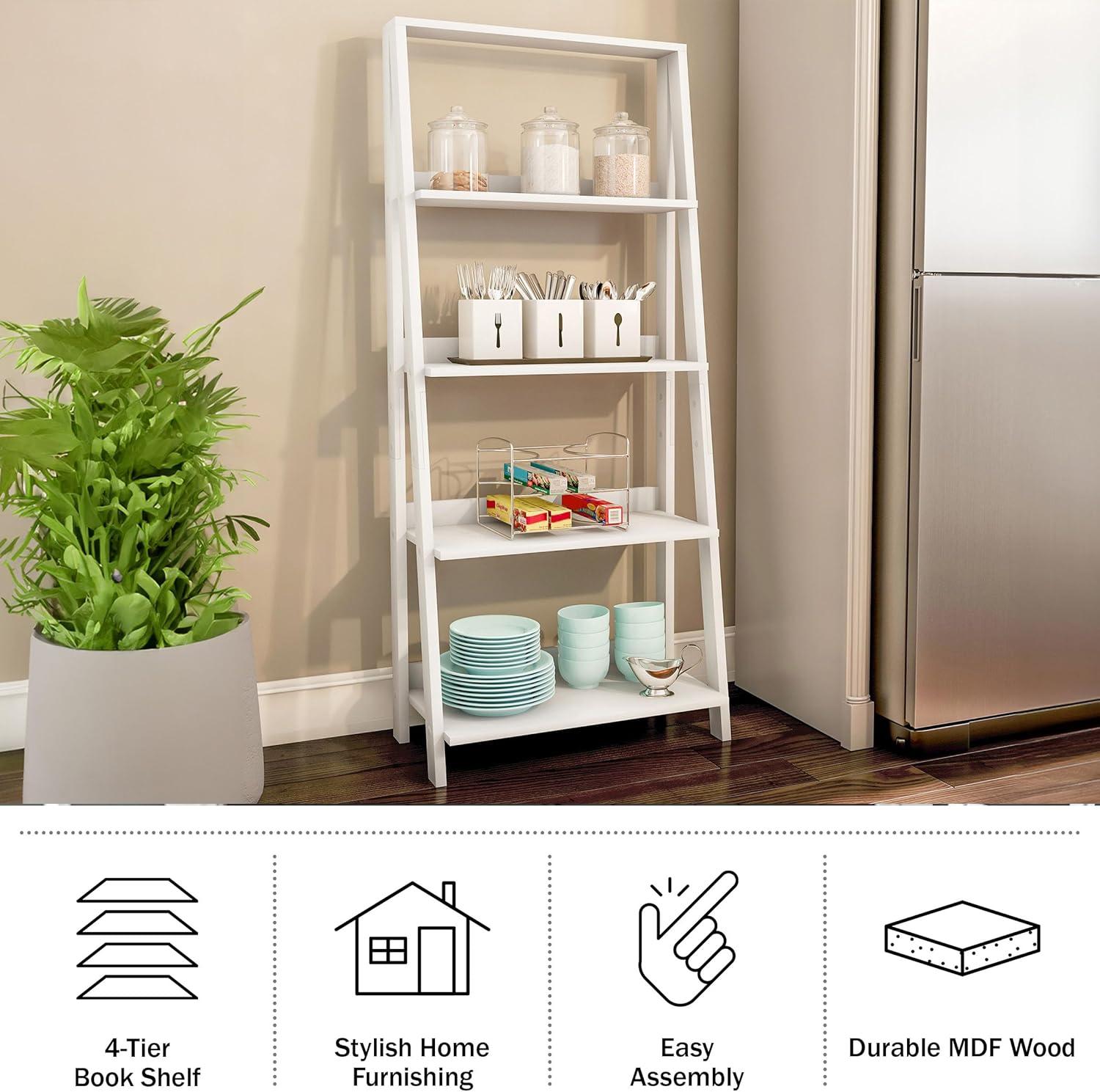 imageLavish Home 4Tier Ladder Bookshelf Set Set of 2 Free Standing Wooden Living Room Shelves Decorative Bookcases for Home and Office White