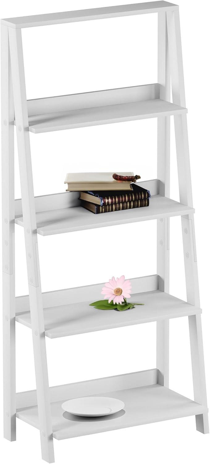 imageLavish Home 4Tier Ladder Bookshelf Set Set of 2 Free Standing Wooden Living Room Shelves Decorative Bookcases for Home and Office White
