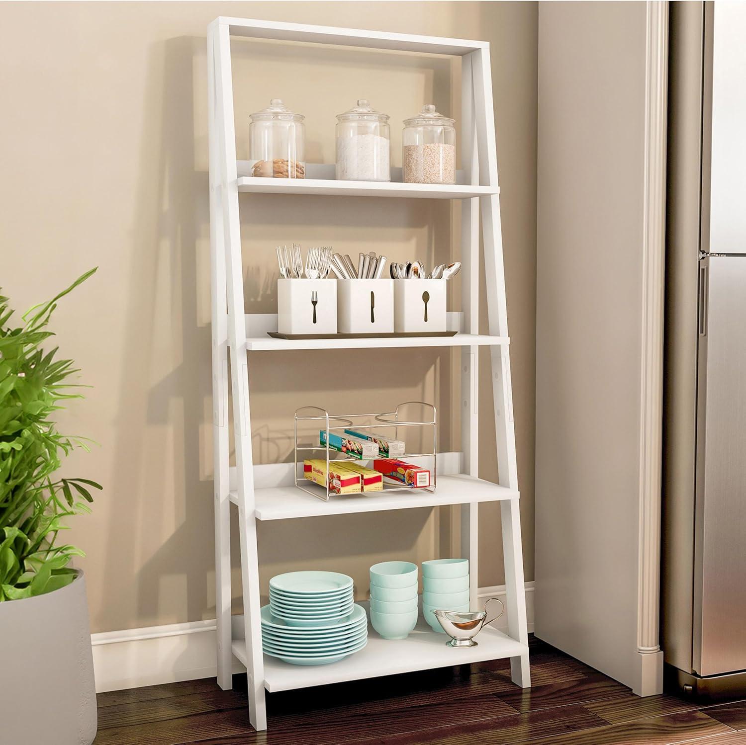 imageLavish Home 4Tier Ladder Bookshelf Set Set of 2 Free Standing Wooden Living Room Shelves Decorative Bookcases for Home and Office White