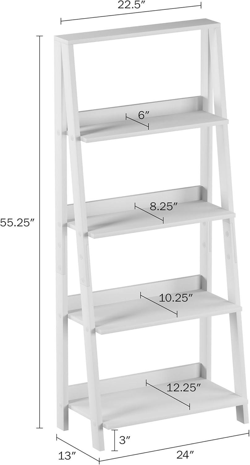imageLavish Home 4Tier Ladder Bookshelf Set Set of 2 Free Standing Wooden Living Room Shelves Decorative Bookcases for Home and Office White