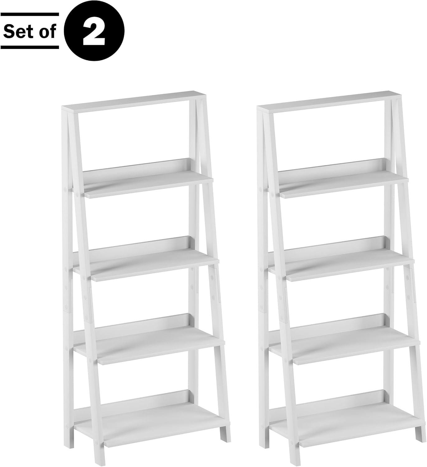 imageLavish Home 4Tier Ladder Bookshelf Set Set of 2 Free Standing Wooden Living Room Shelves Decorative Bookcases for Home and Office White