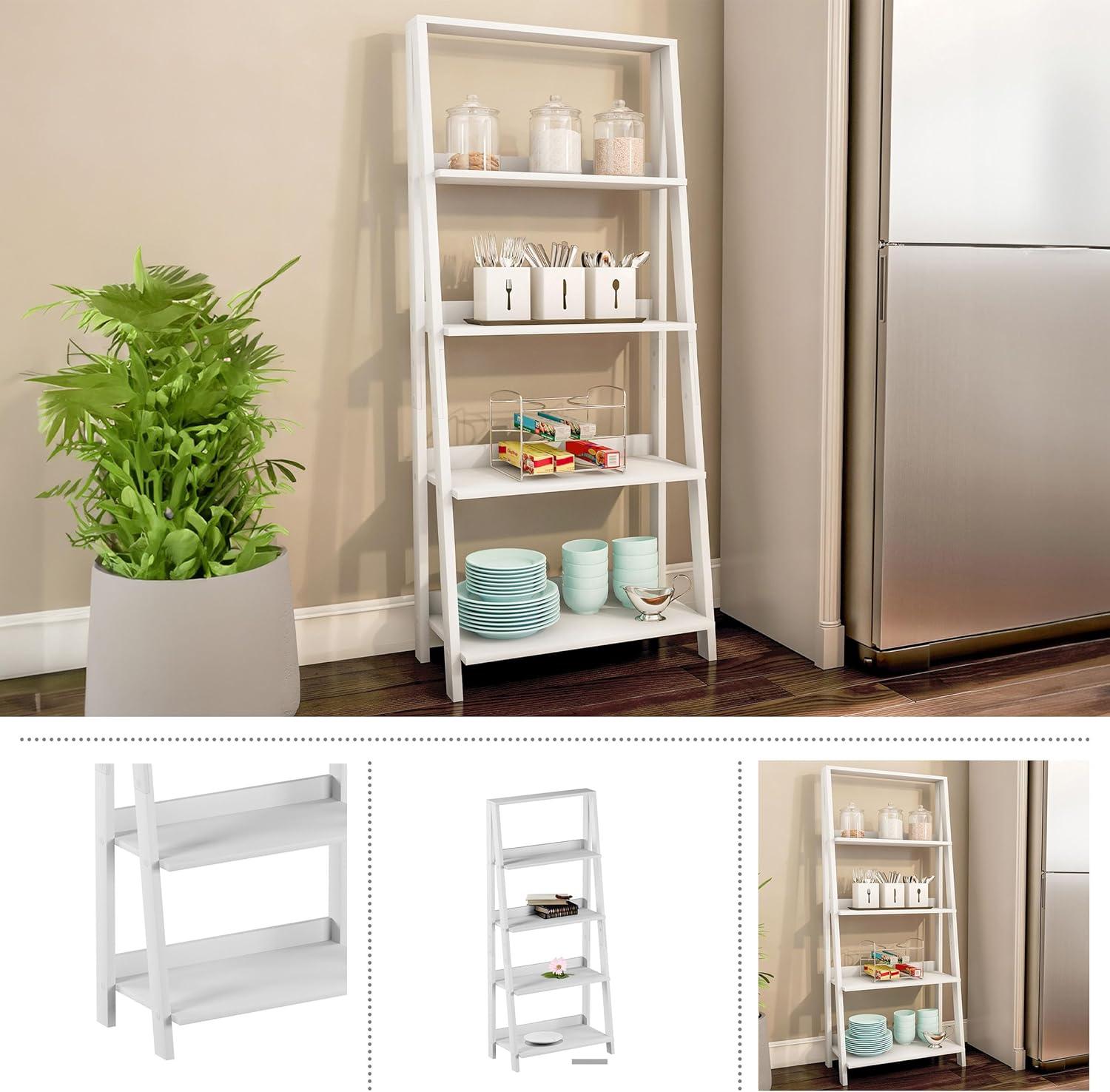 imageLavish Home 4Tier Ladder Bookshelf Set Set of 2 Free Standing Wooden Living Room Shelves Decorative Bookcases for Home and Office White