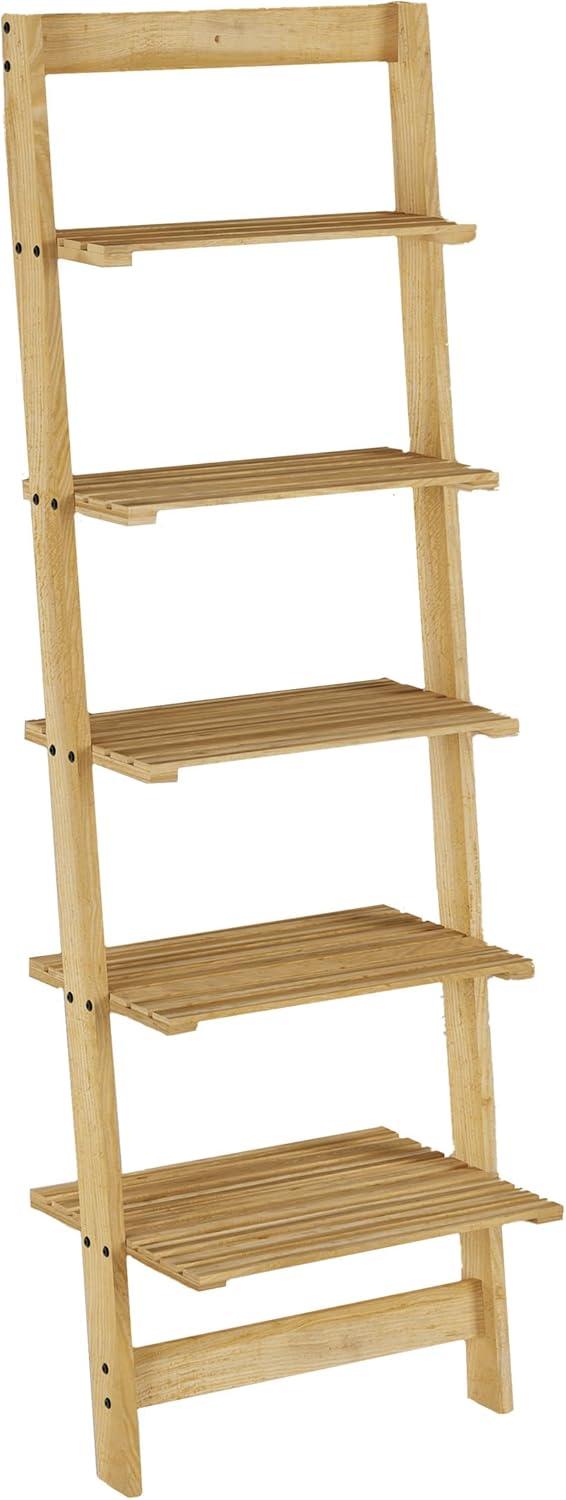 imageLavish Home 5Tier Ladder Shelf 50Inch Narrow Leaning Bookshelf Wooden Bookcase for Living Room Bathroom Kitchen Office or Bedroom Furniture Oak