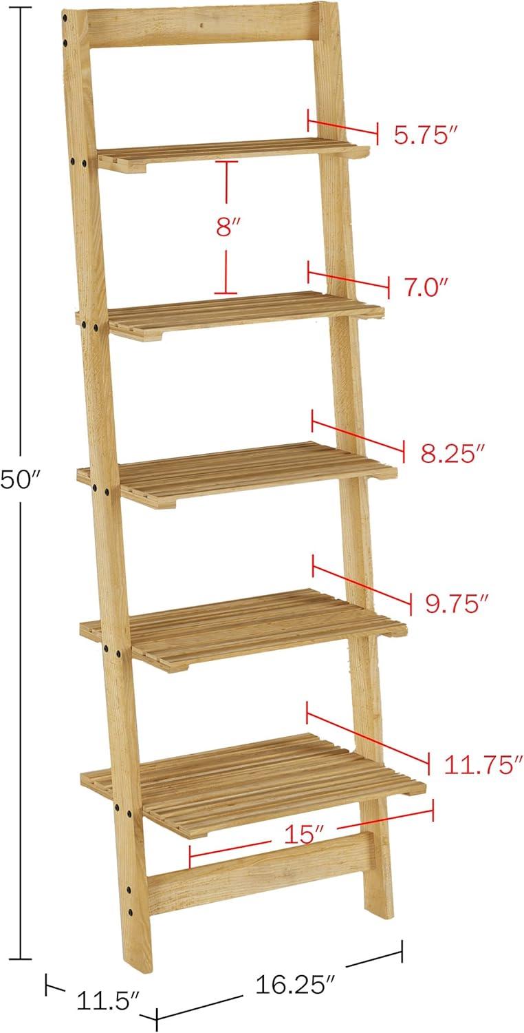 imageLavish Home 5Tier Ladder Shelf 50Inch Narrow Leaning Bookshelf Wooden Bookcase for Living Room Bathroom Kitchen Office or Bedroom Furniture Oak