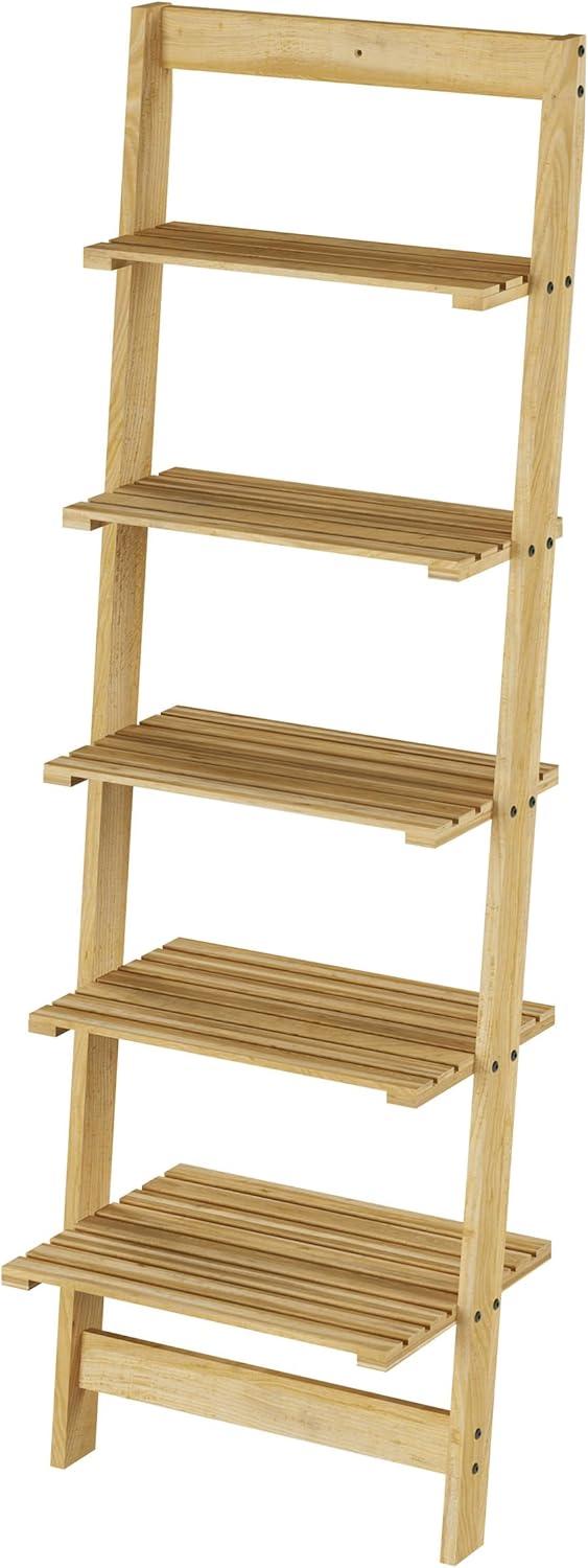imageLavish Home 5Tier Ladder Shelf 50Inch Narrow Leaning Bookshelf Wooden Bookcase for Living Room Bathroom Kitchen Office or Bedroom Furniture Oak