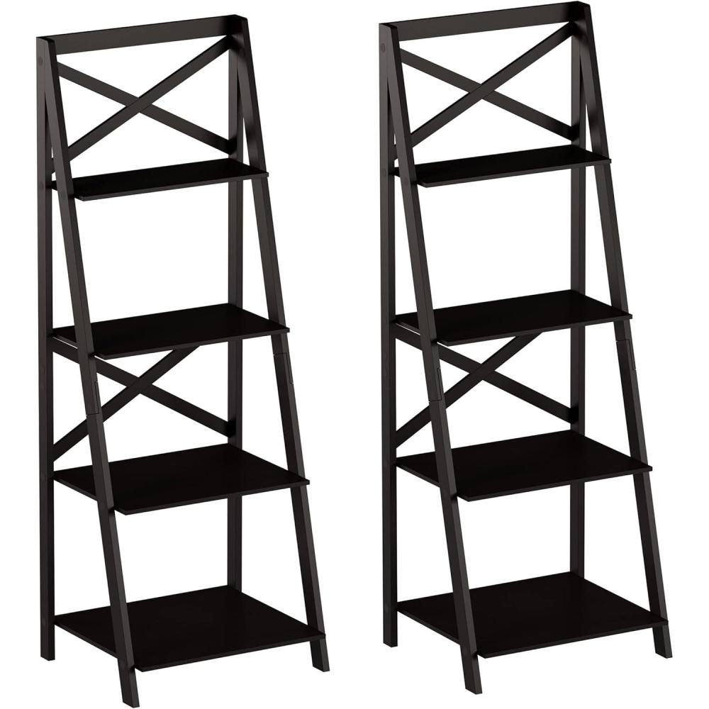 imageLavish Home 4Tier Ladder Bookshelf Set Set of 2 Free Standing Wooden Living Room Shelves Decorative Bookcases for Home and Office Black