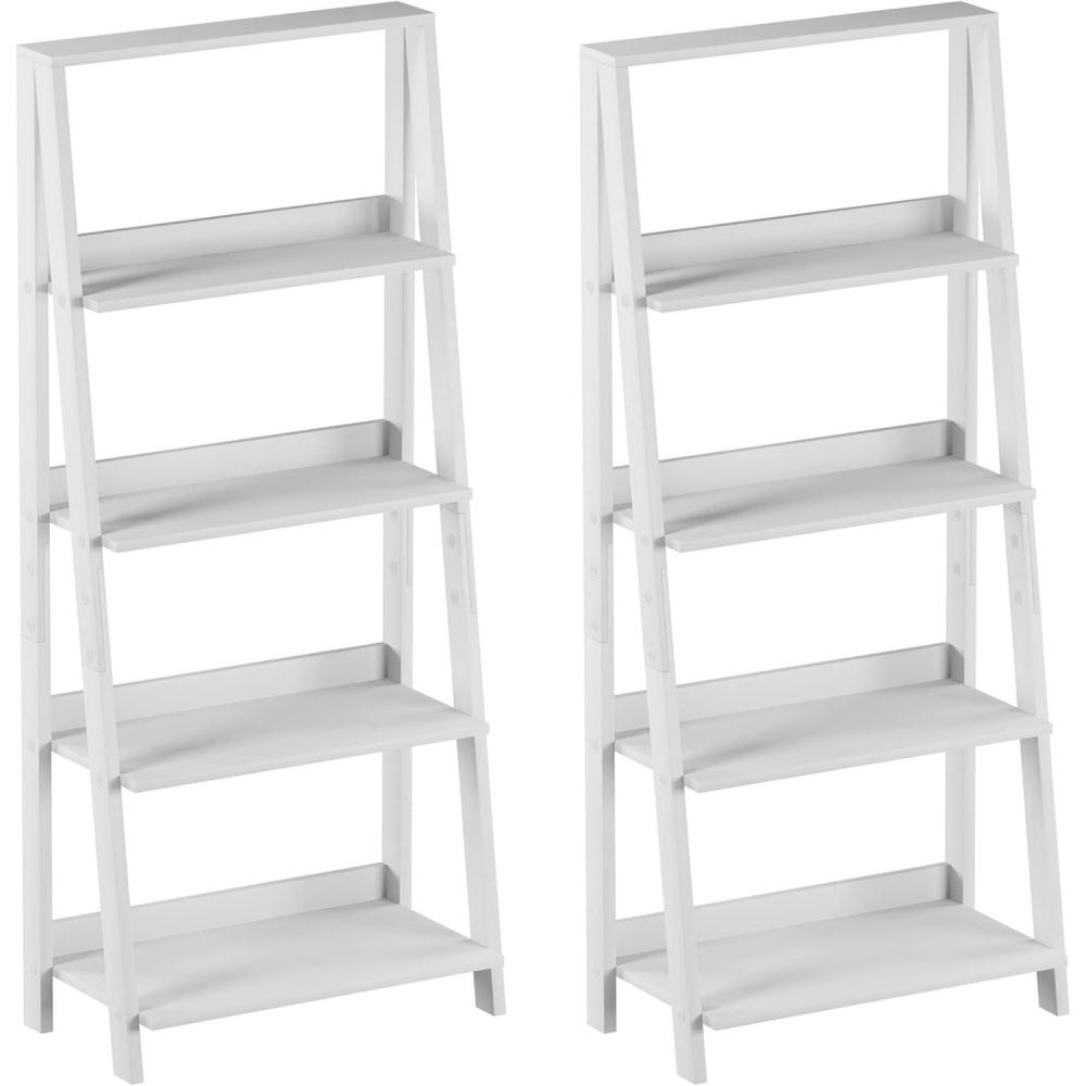 imageLavish Home 4Tier Ladder Bookshelf Set Set of 2 Free Standing Wooden Living Room Shelves Decorative Bookcases for Home and Office White