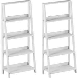 Lavish Home 4-Tier Ladder Bookshelf Set – Set of 2 Free Standing Wooden Living Room Shelves – Decorative Bookcases for Home and Office (White)