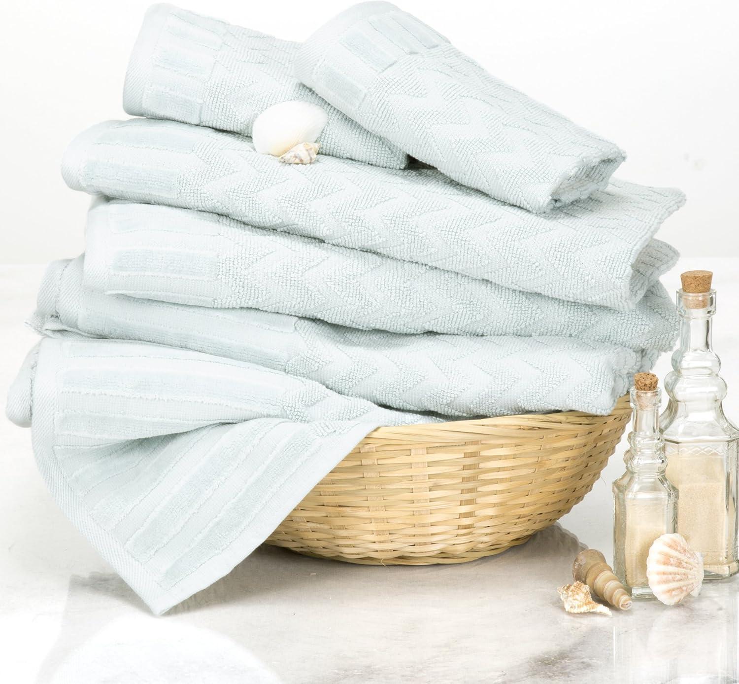 imageLavish Home 6Piece Cotton Deluxe Plush Bath Towel Set Chevron Pattern Plush Sculpted Spa Luxury Decorative Body Hand and Face Towels Seafoam 27quotx54quotx025quot