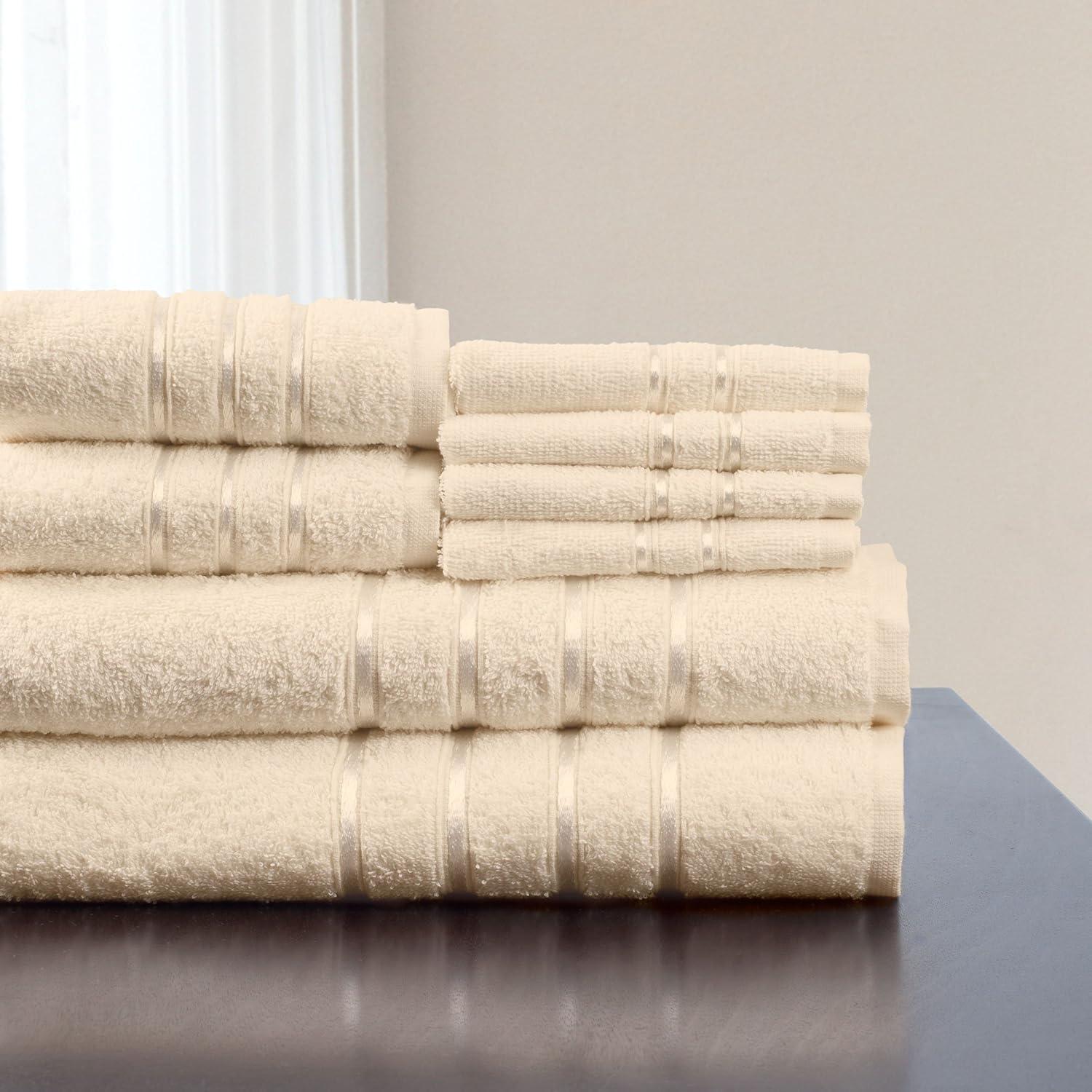 imageLavish Home Plush Bathroom Towels 8Piece 100 Cotton Set with 4 Washcloths 2 Hand Cloths and 2 Bath Towels for Home 12 x 1175 inches Beige
