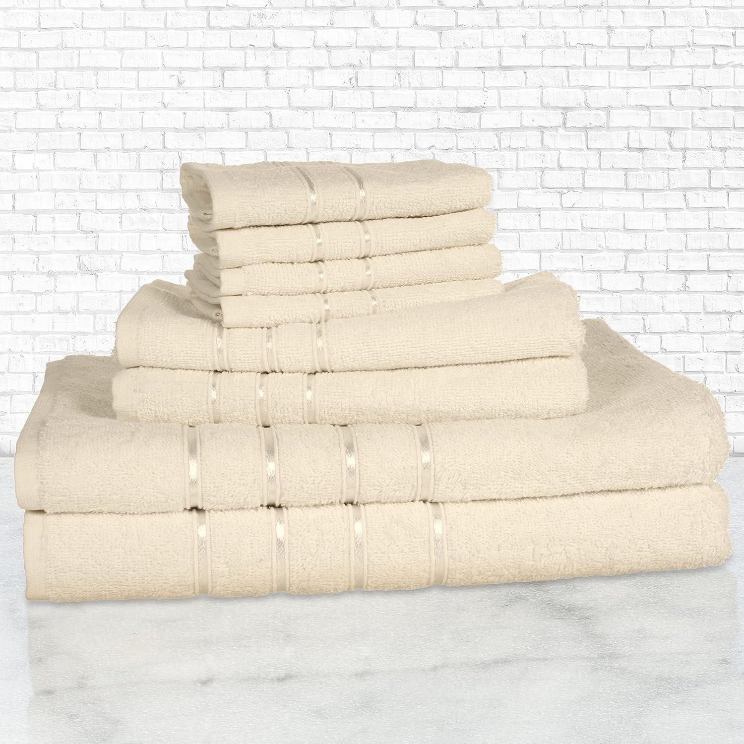 imageLavish Home Plush Bathroom Towels 8Piece 100 Cotton Set with 4 Washcloths 2 Hand Cloths and 2 Bath Towels for Home 12 x 1175 inches Beige