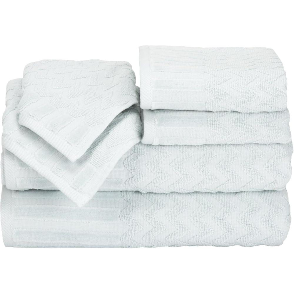 imageLavish Home 6Piece Cotton Deluxe Plush Bath Towel Set Chevron Pattern Plush Sculpted Spa Luxury Decorative Body Hand and Face Towels Seafoam 27quotx54quotx025quot