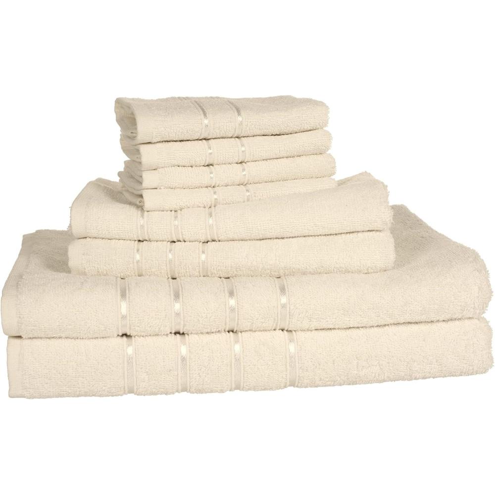 imageLavish Home Plush Bathroom Towels 8Piece 100 Cotton Set with 4 Washcloths 2 Hand Cloths and 2 Bath Towels for Home 12 x 1175 inches Beige