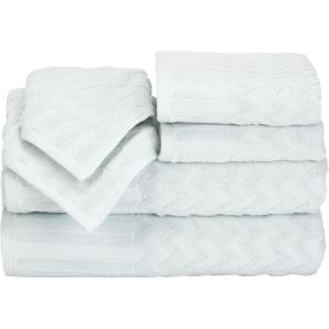 Lavish Home 6-Piece Cotton Deluxe Plush Bath Towel Set – Chevron Pattern Plush Sculpted Spa Luxury Decorative Body, Hand and Face Towels (Seafoam) 27″x54″x0.25″