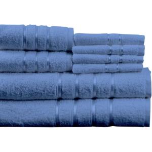 Lavish Home 8 Piece 100% Cotton Plush Bath Towel Set – Blue(27.5″x 57.25″x0.25″)