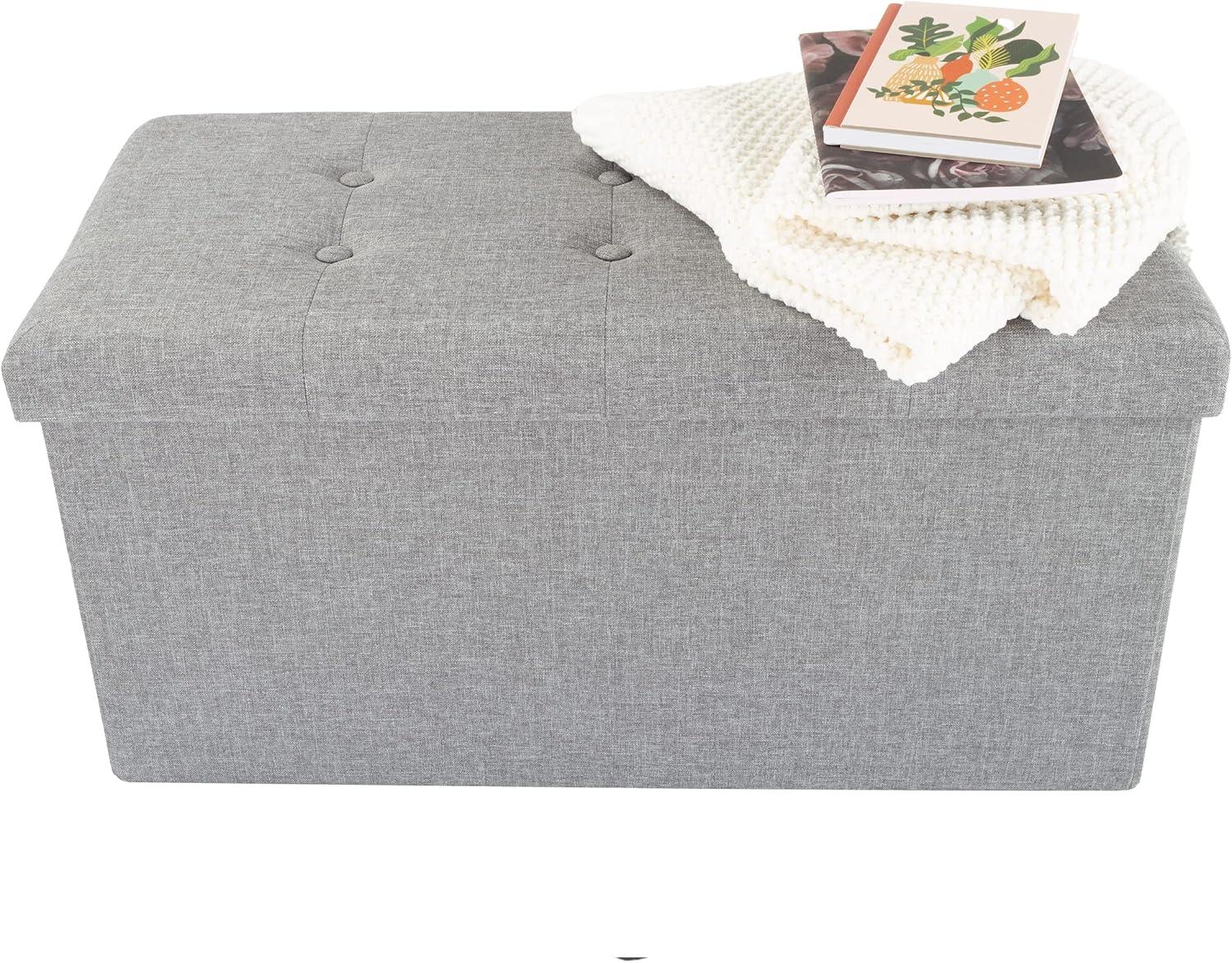 imageLavish Home Storage Ottoman Folding Foot Rest Toy Chest or Shoe Bench Organizer with Removable BinLight Gray