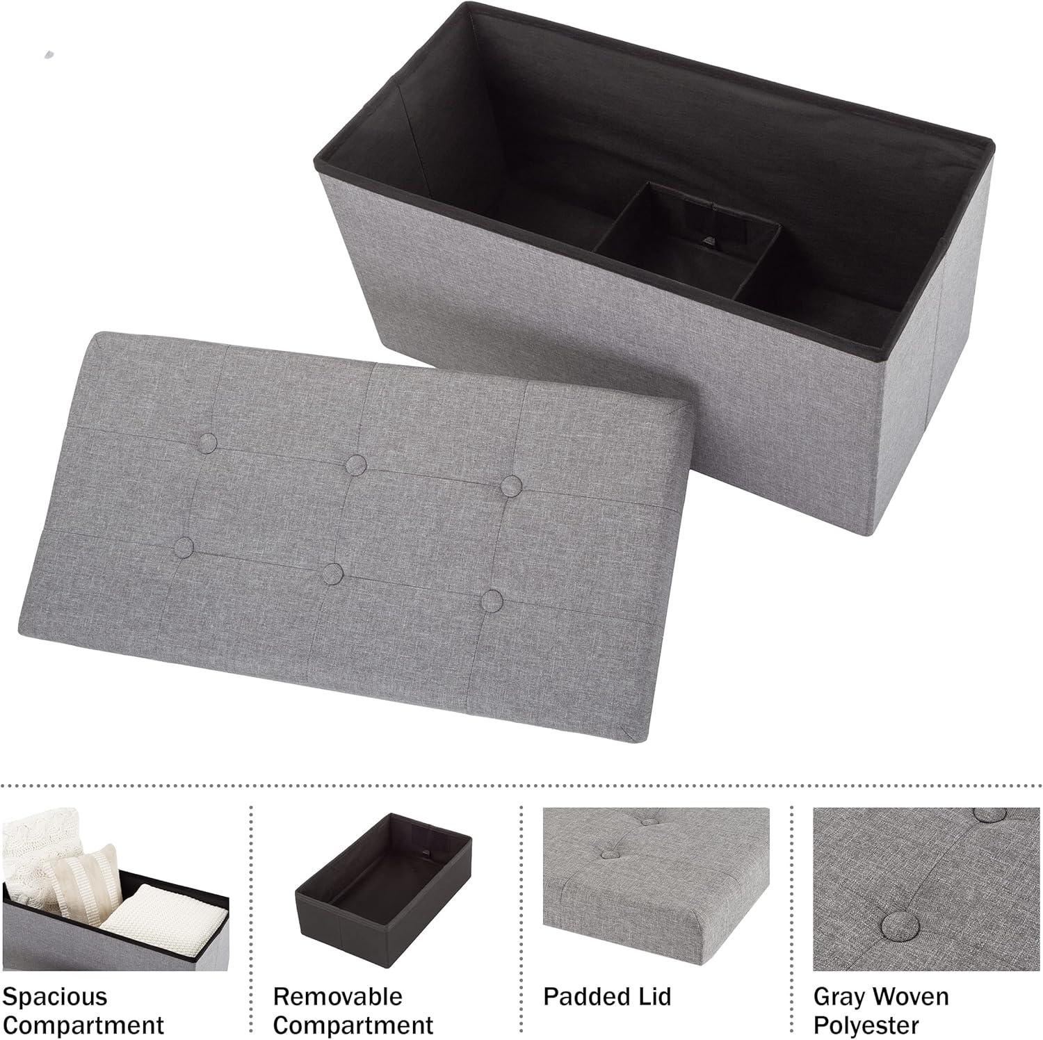 imageLavish Home Storage Ottoman Folding Foot Rest Toy Chest or Shoe Bench Organizer with Removable BinLight Gray