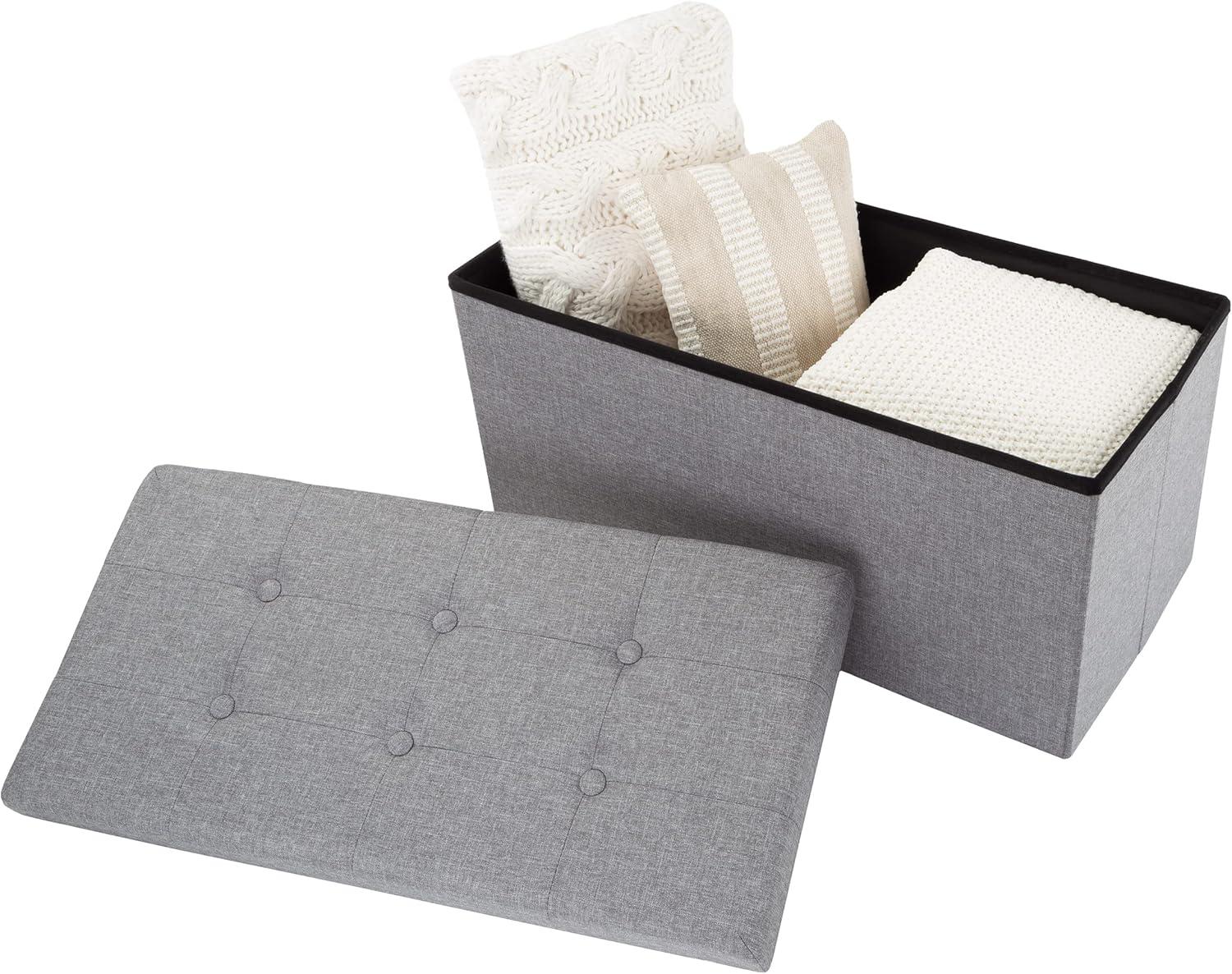 imageLavish Home Storage Ottoman Folding Foot Rest Toy Chest or Shoe Bench Organizer with Removable BinLight Gray