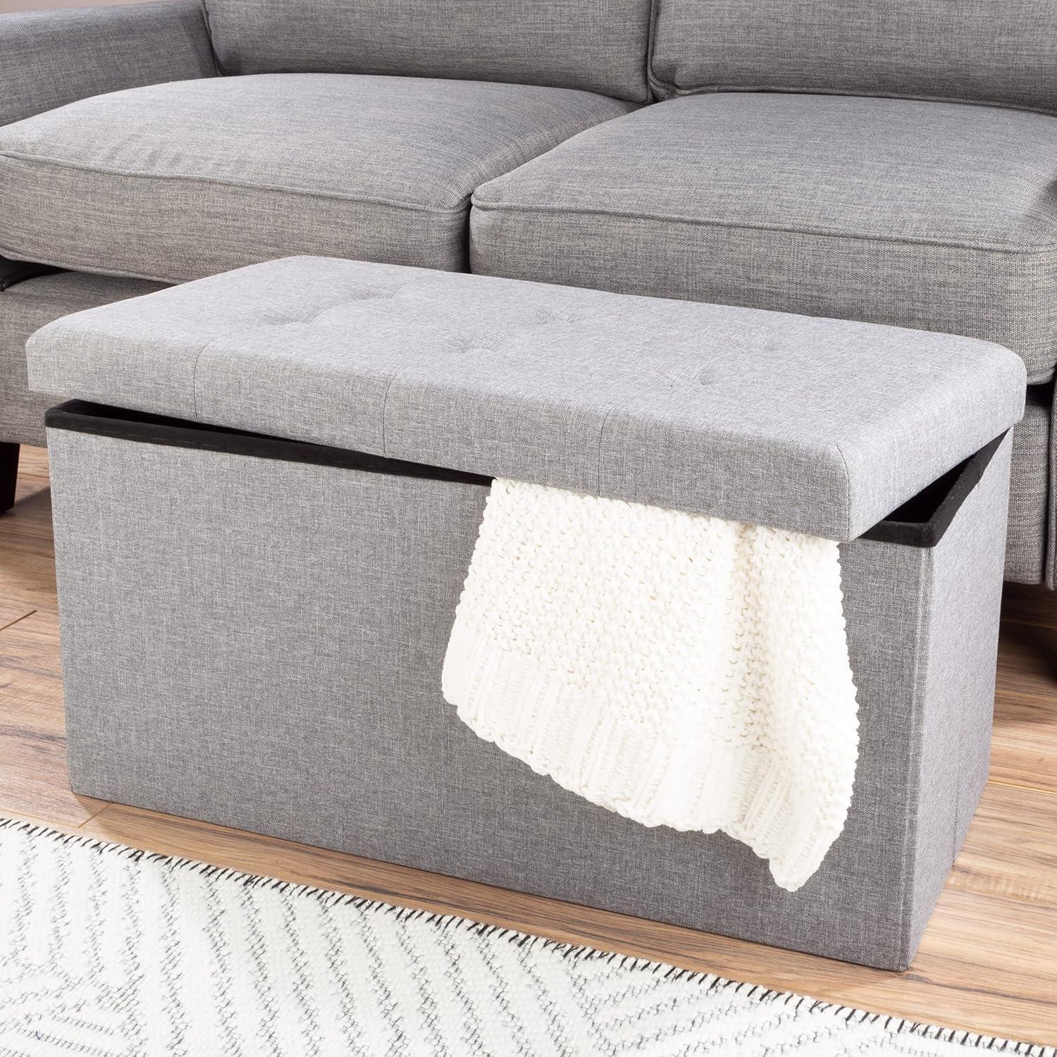 imageLavish Home Storage Ottoman Folding Foot Rest Toy Chest or Shoe Bench Organizer with Removable BinLight Gray