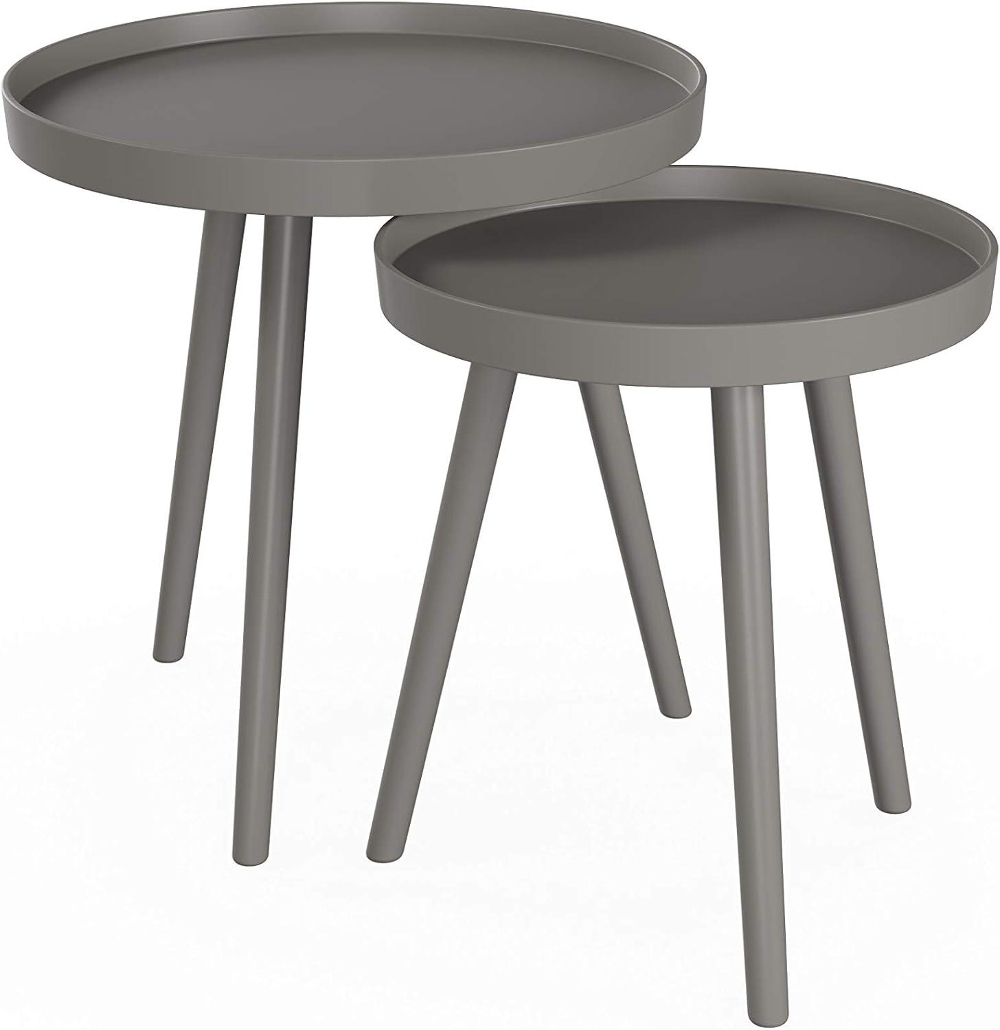 imageNesting Side Tables Set of 2 Round End Tables for Living Room Bedroom or Home Office Accent Table Set with Tray Tops MidCentury Modern Living Room Furniture by Lavish Home Gray