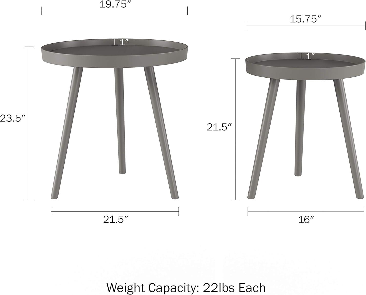 imageNesting Side Tables Set of 2 Round End Tables for Living Room Bedroom or Home Office Accent Table Set with Tray Tops MidCentury Modern Living Room Furniture by Lavish Home Gray