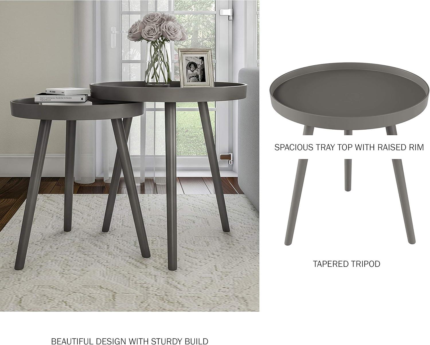 imageNesting Side Tables Set of 2 Round End Tables for Living Room Bedroom or Home Office Accent Table Set with Tray Tops MidCentury Modern Living Room Furniture by Lavish Home Gray