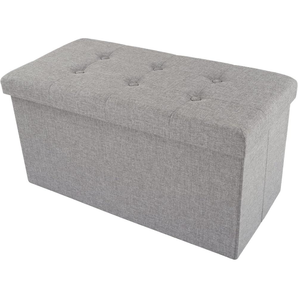 imageLavish Home Storage Ottoman Folding Foot Rest Toy Chest or Shoe Bench Organizer with Removable BinLight Gray