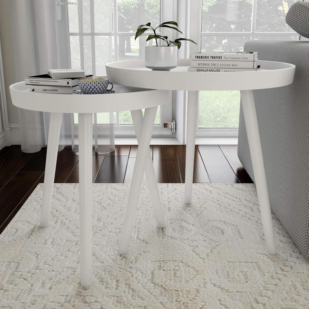 imageNesting Side Tables Set of 2 Round End Tables for Living Room Bedroom or Home Office Accent Table Set with Tray Tops MidCentury Modern Living Room Furniture by Lavish Home WhiteWhite
