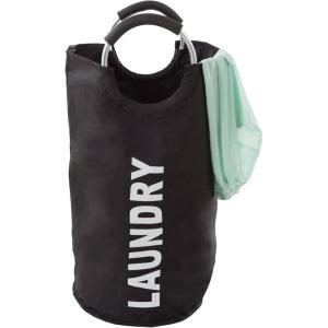 Double Laundry Hamper Sorter- Collapsible Canvas Clothes Basket with Dual Sorting Sections and Round Handles by Lavish Home (Organizer for Home/Dorm)(Single)