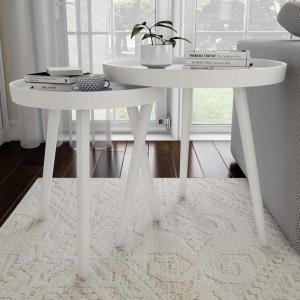 Nesting Side Tables – Set of 2 Round End Tables for Living Room, Bedroom, or Home Office – Accent Table Set with Tray Tops – Mid-Century Modern Living Room Furniture by Lavish Home (White)(White)