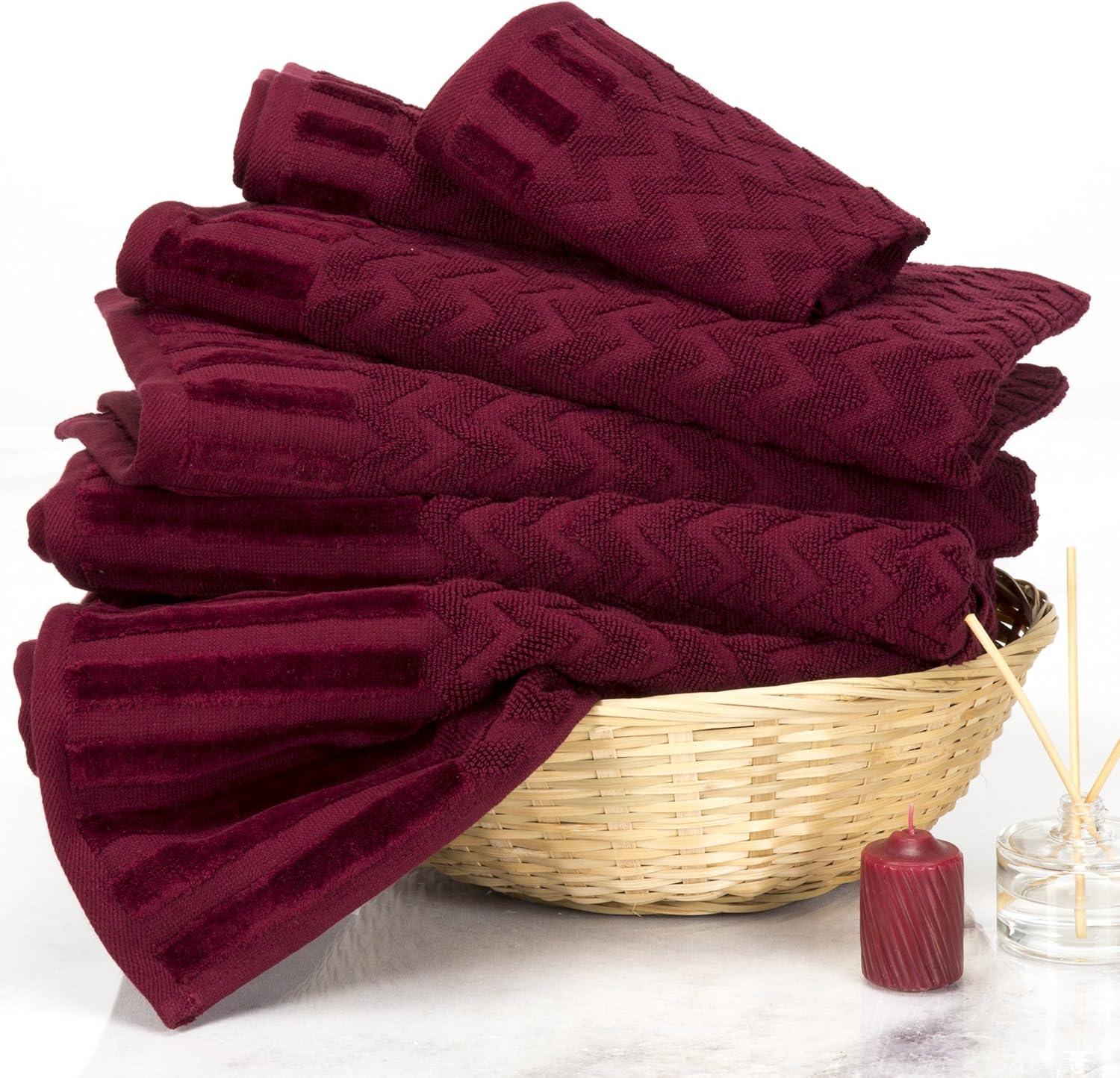 imageLavish Home 6Piece Cotton Deluxe Plush Bath Towel Set Chevron Pattern Plush Sculpted Spa Luxury Decorative Body Hand and Face Towels Burgundy 27x54x025