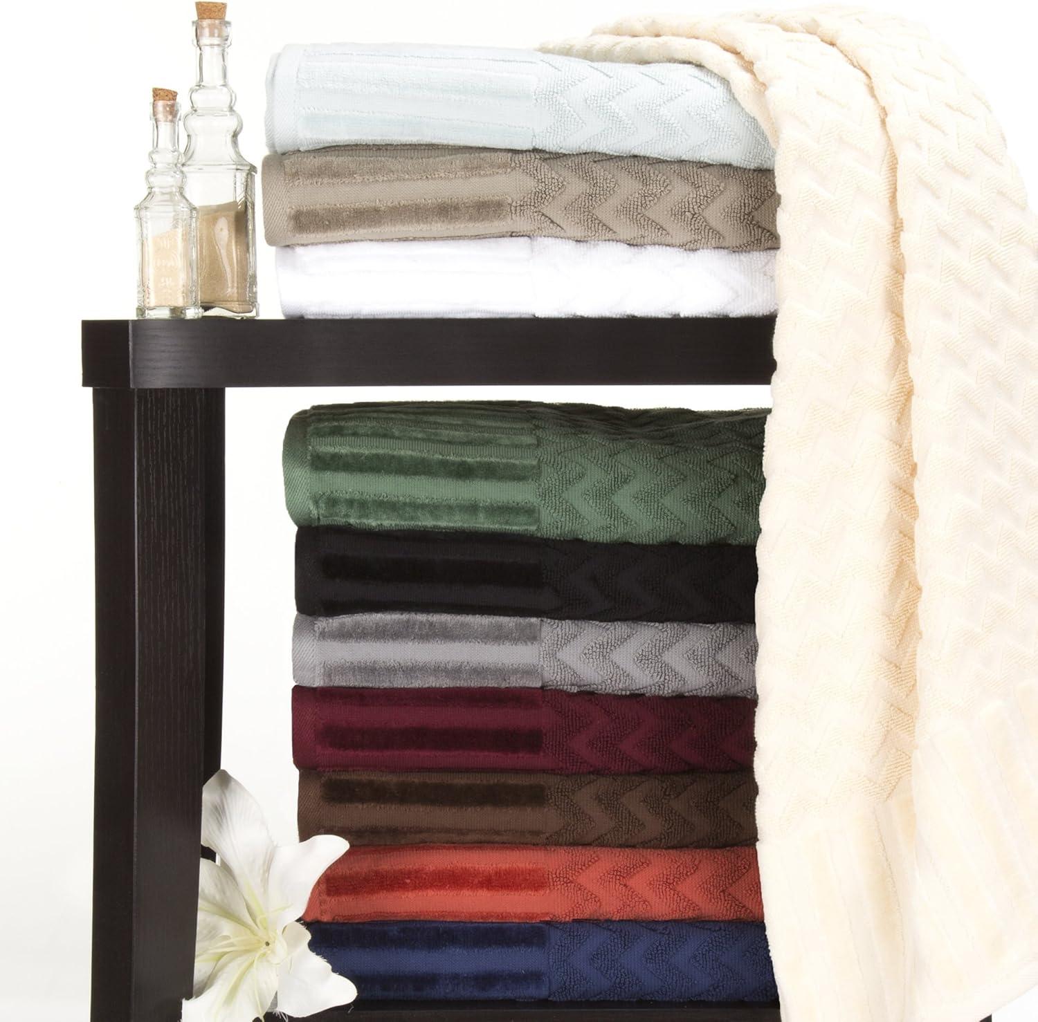 imageLavish Home 6Piece Cotton Deluxe Plush Bath Towel Set Chevron Pattern Plush Sculpted Spa Luxury Decorative Body Hand and Face Towels Burgundy 27x54x025