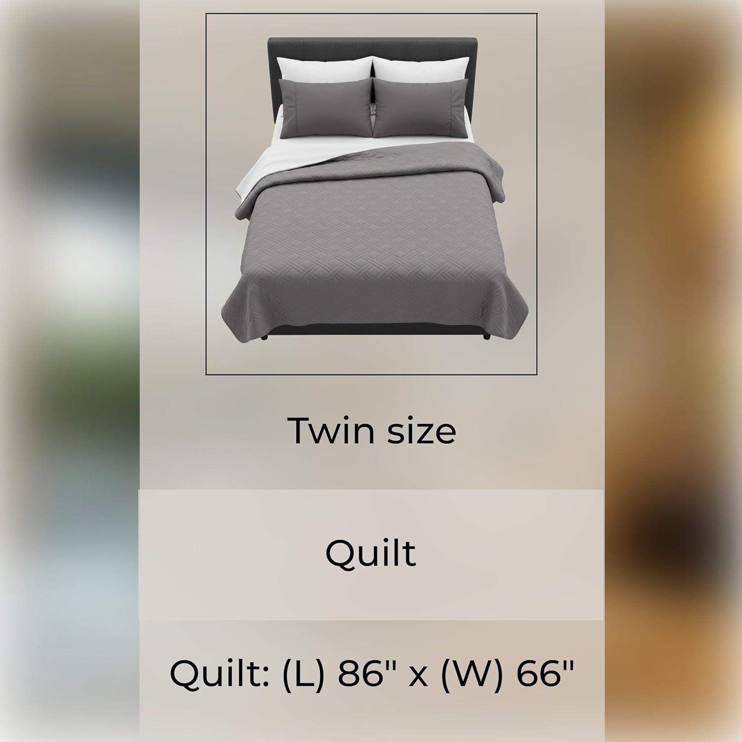 imageLavish Home Twin Size Quilt Bedding Coverlet AllSeason Washable Lightweight Quilt Bedspread BasketWeave Polyester Bedding with Quilted Blanket Pattern Gray