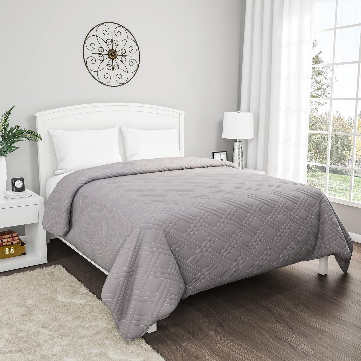 imageLavish Home Twin Size Quilt Bedding Coverlet AllSeason Washable Lightweight Quilt Bedspread BasketWeave Polyester Bedding with Quilted Blanket Pattern Gray