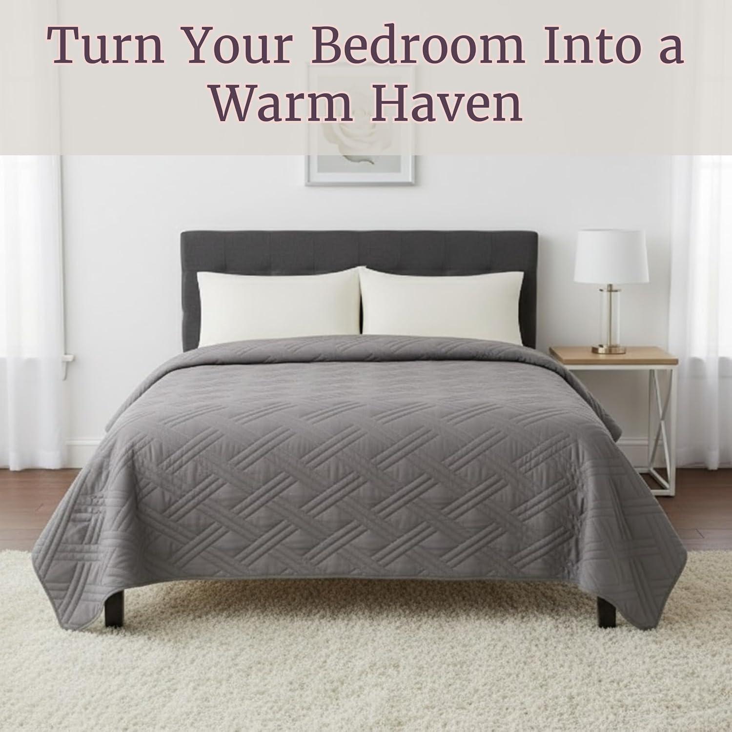 imageLavish Home Twin Size Quilt Bedding Coverlet AllSeason Washable Lightweight Quilt Bedspread BasketWeave Polyester Bedding with Quilted Blanket Pattern Gray