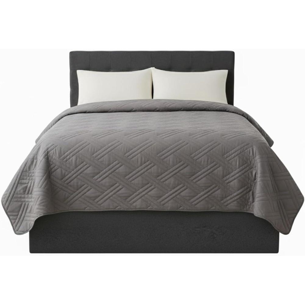 imageLavish Home Twin Size Quilt Bedding Coverlet  AllSeason Washable Lightweight Quilt Bedspread  BasketWeave Polyester Bedding with Quilted Blanket Pattern Gray