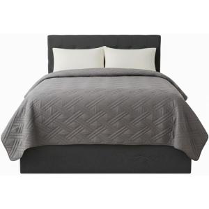 Lavish Home Twin Size Quilt Bedding Coverlet – All-Season Washable Lightweight Quilt Bedspread – Basket-Weave Polyester Bedding with Quilted Blanket Pattern (Gray)