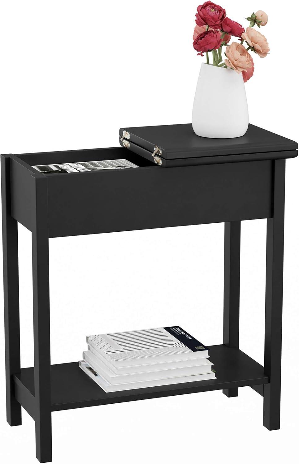 imageFlip Top End Table Narrow Side Table with Hidden Hinged Storage Cabinet and Lower Shelf for Living Room Bedroom or Entryway by Lavish Home GrayBlack