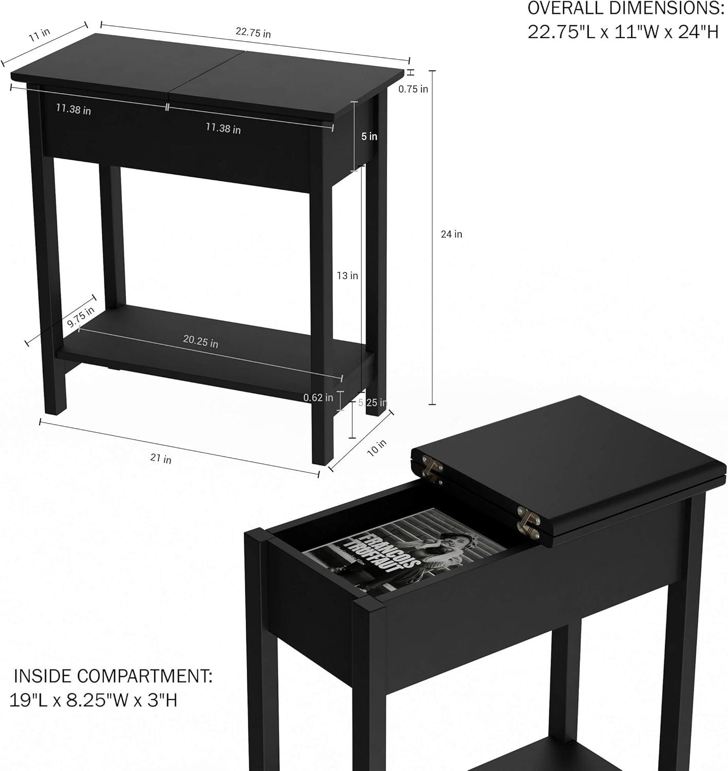 imageFlip Top End Table Narrow Side Table with Hidden Hinged Storage Cabinet and Lower Shelf for Living Room Bedroom or Entryway by Lavish Home GrayBlack
