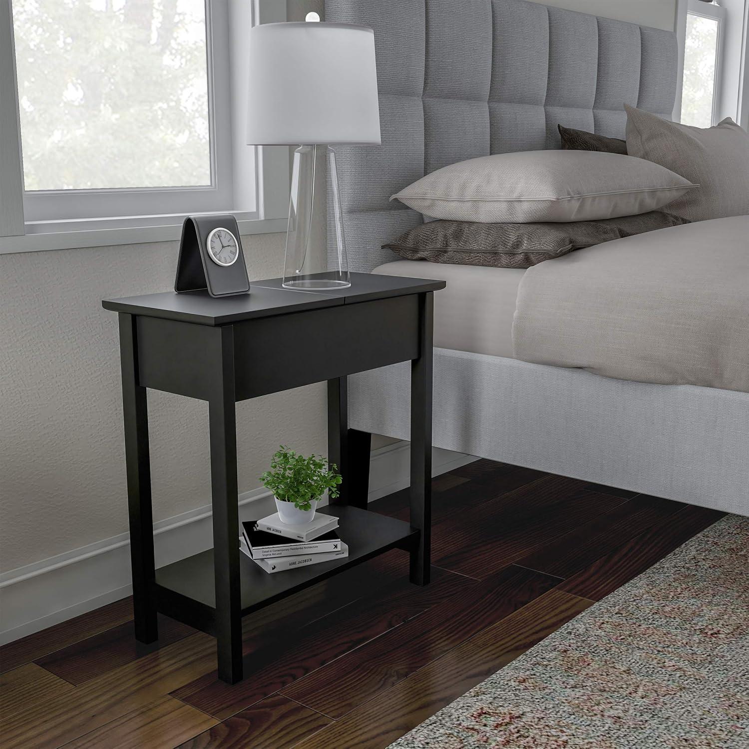 imageFlip Top End Table Narrow Side Table with Hidden Hinged Storage Cabinet and Lower Shelf for Living Room Bedroom or Entryway by Lavish Home GrayBlack