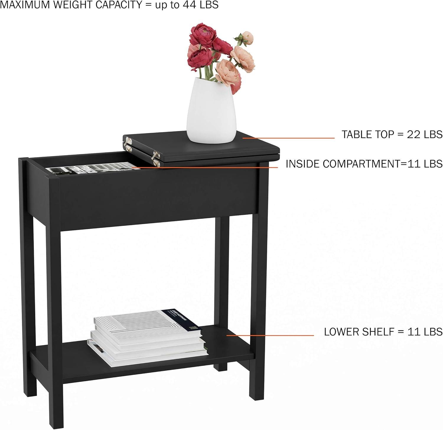 imageFlip Top End Table Narrow Side Table with Hidden Hinged Storage Cabinet and Lower Shelf for Living Room Bedroom or Entryway by Lavish Home GrayBlack