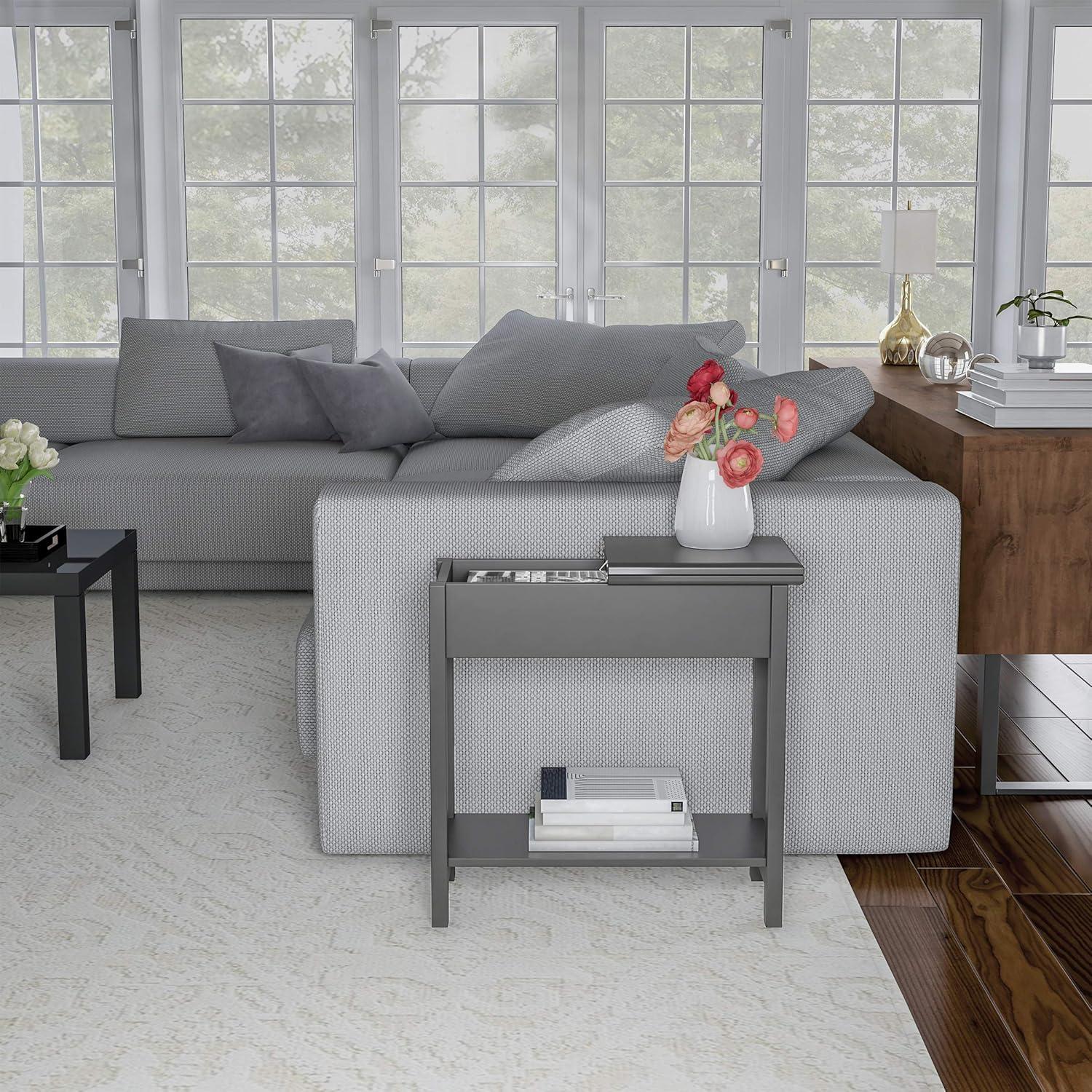 imageFlip Top End Table Narrow Side Table with Hidden Hinged Storage Cabinet and Lower Shelf for Living Room Bedroom or Entryway by Lavish Home GrayGrey