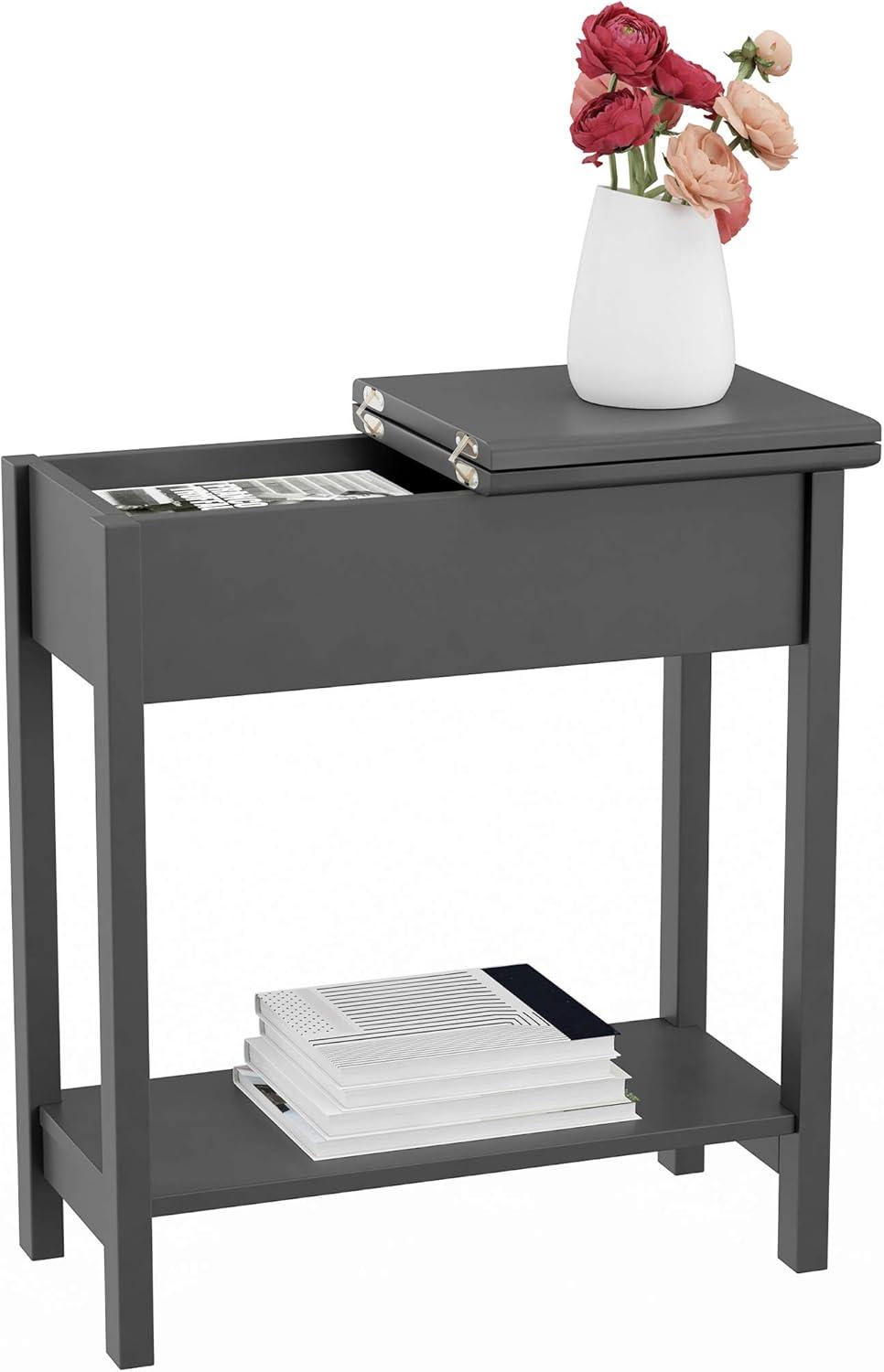 imageFlip Top End Table Narrow Side Table with Hidden Hinged Storage Cabinet and Lower Shelf for Living Room Bedroom or Entryway by Lavish Home GrayGrey