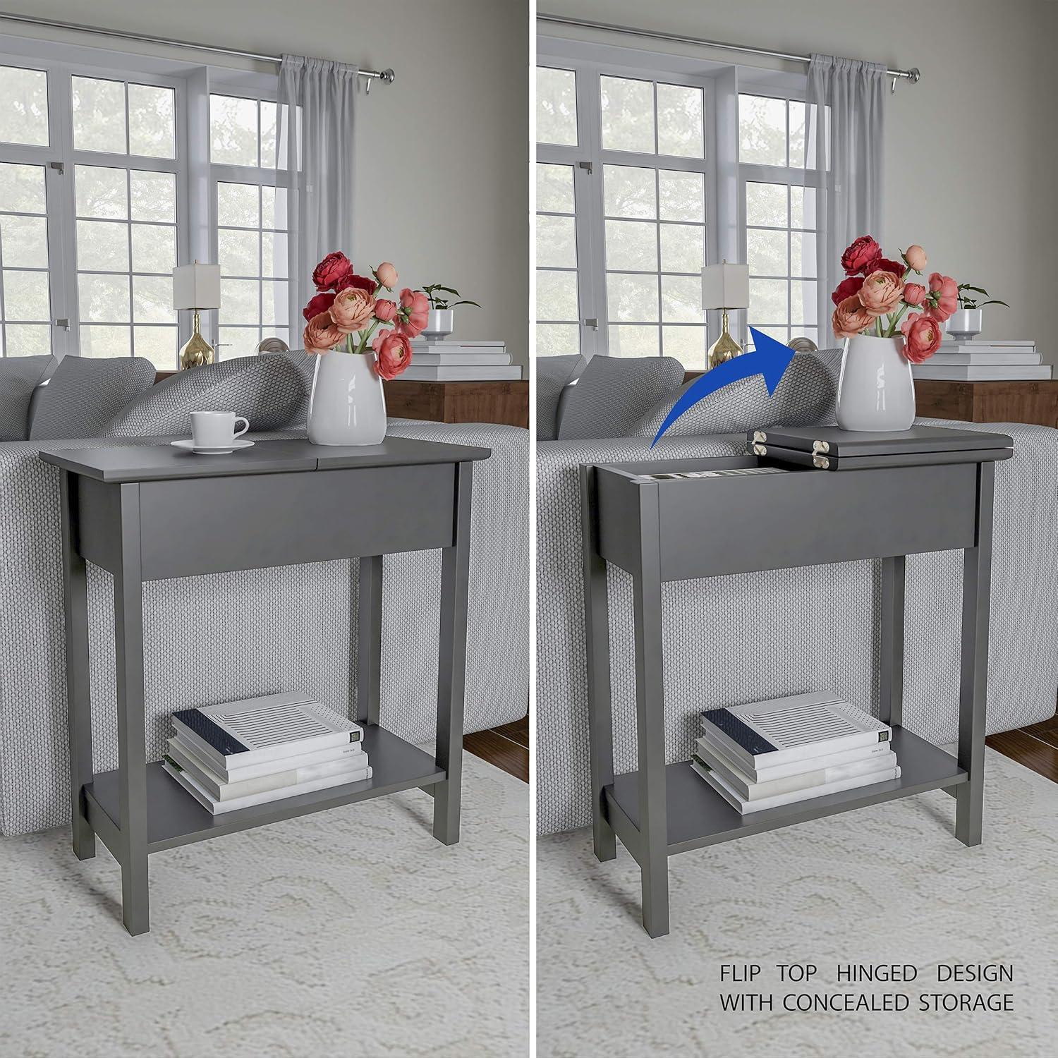 imageFlip Top End Table Narrow Side Table with Hidden Hinged Storage Cabinet and Lower Shelf for Living Room Bedroom or Entryway by Lavish Home GrayGrey