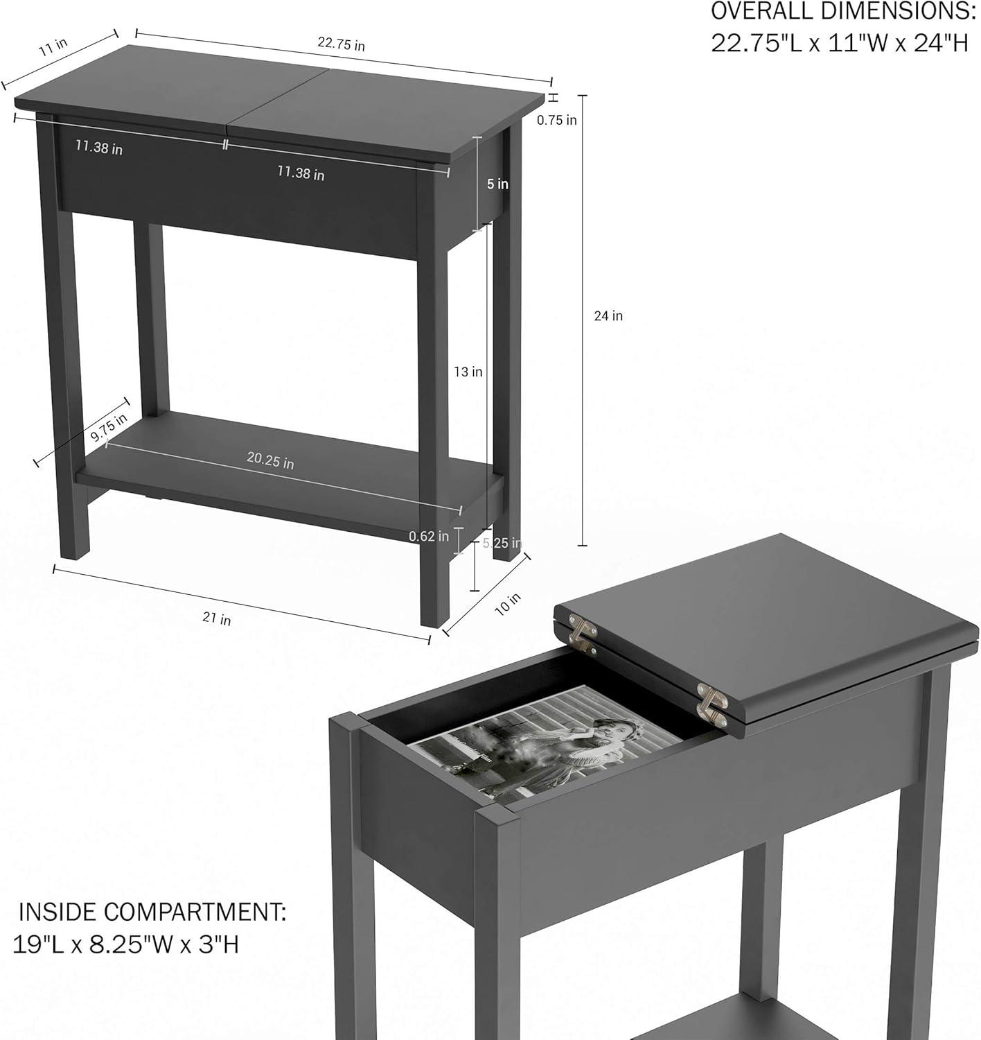 imageFlip Top End Table Narrow Side Table with Hidden Hinged Storage Cabinet and Lower Shelf for Living Room Bedroom or Entryway by Lavish Home GrayGrey