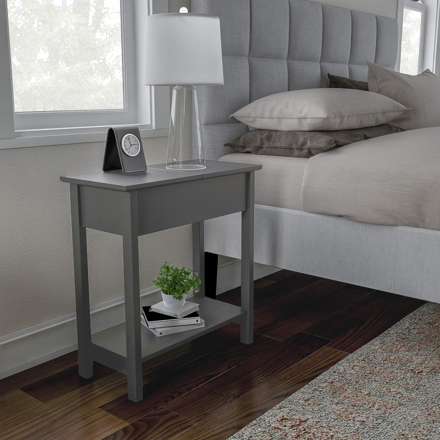 imageFlip Top End Table Narrow Side Table with Hidden Hinged Storage Cabinet and Lower Shelf for Living Room Bedroom or Entryway by Lavish Home GrayGrey