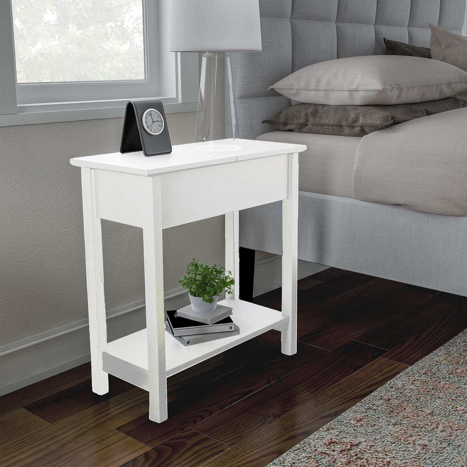 imageFlip Top End Table Narrow Side Table with Hidden Hinged Storage Cabinet and Lower Shelf for Living Room Bedroom or Entryway by Lavish Home GrayWhite