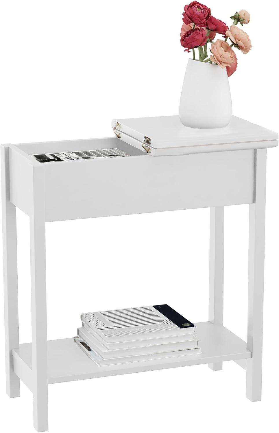 imageFlip Top End Table Narrow Side Table with Hidden Hinged Storage Cabinet and Lower Shelf for Living Room Bedroom or Entryway by Lavish Home GrayWhite