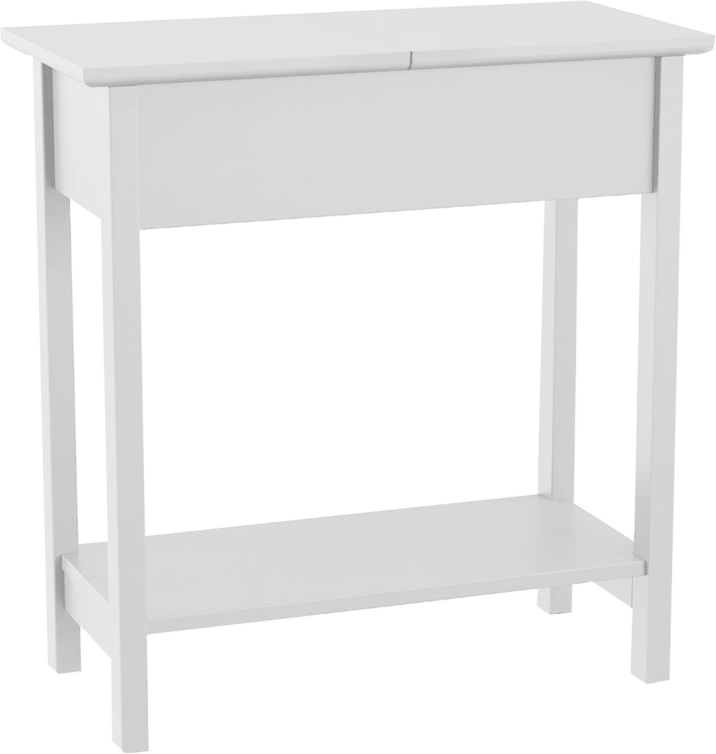 imageFlip Top End Table Narrow Side Table with Hidden Hinged Storage Cabinet and Lower Shelf for Living Room Bedroom or Entryway by Lavish Home GrayWhite
